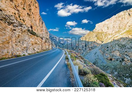 Kourtaliotis Gorge In Crete Island. Beautiful View Of Kourtaliotiko Gorge, The Crackling Gorge In En