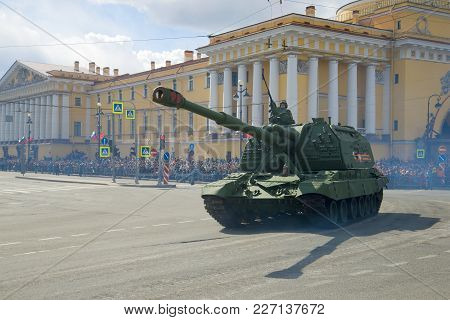 Saint Petersburg, Russia - May 09, 2017: A Heavy Self-propelled Artillery Mount 