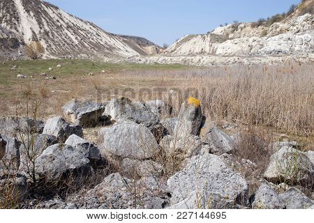 Valley With Beautiful View Of Limestone Quarry. Can Be Used As Wallpaper For A Monitor.