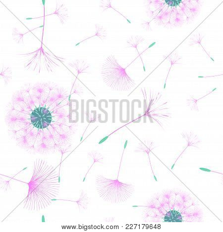 Seamless Background From A Dandelion. Flight Of A Dandelion, Seeds Fly From The Wind. Light, Pleasan