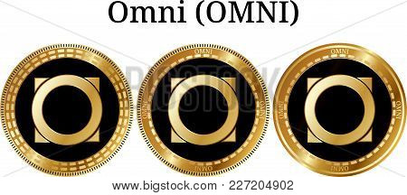 Set Of Physical Golden Coin Omni (omni), Digital Cryptocurrency. Omni (omni) Icon Set. Vector Illust