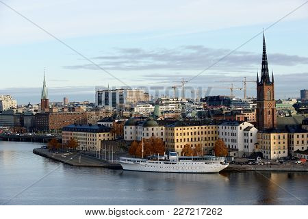 Stockholm View With The Riddarholm Church Wich Is One Of The Oldest Buildings. Sweden