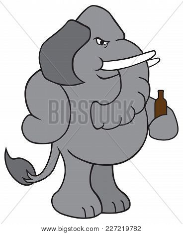 A Cranky Cartoon Elephant Is Holding A Beer