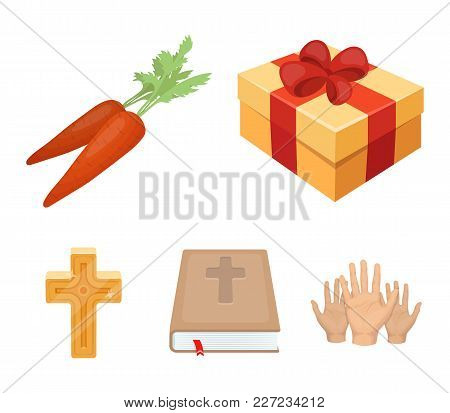 Cross, Bible, Gift And Carrots.easter Set Collection Icons In Cartoon Style Vector Symbol Stock Illu