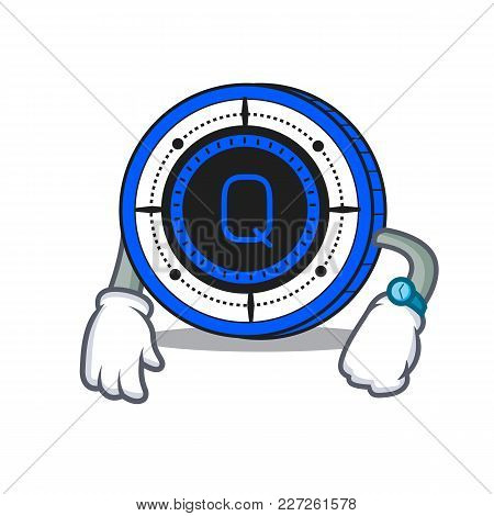 Waiting Qash Coin Mascot Cartoon Vector Illustration
