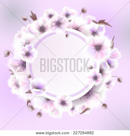 Wedding Invitation, Save The Date Card Design: White Pink Anemone. Vector Rustic Postcard Layout