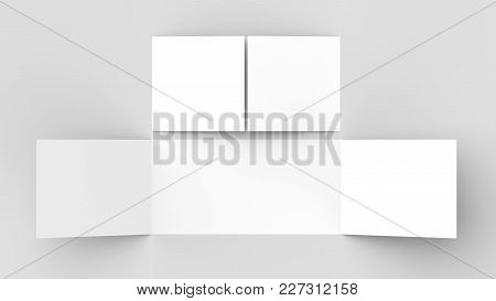 Horizontal - Landscape Gate Fold Brochure Mock Up Isolated On Soft Gray Background. 3D Illustrating.