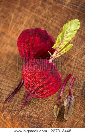 Red Beet Or Beetroot On The Wooden Table.