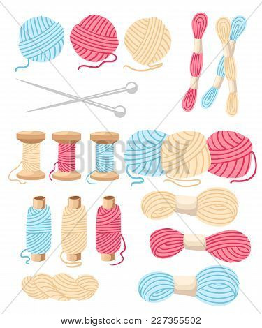 Threads For Sewing For Cross Stitching Set Tools For Sewing Knitting Needles Vector Wool Knitwear Ya