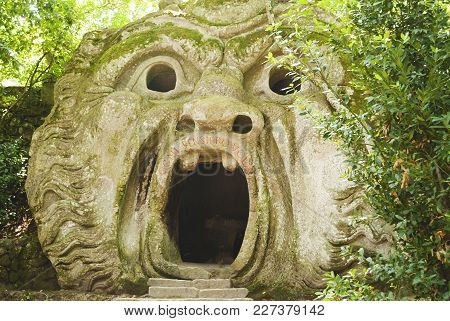 Bomarzo, Vt, Italy, July 2014: The Mouth Of The Ogre Building Inside The Park Of The Monsters In Bom