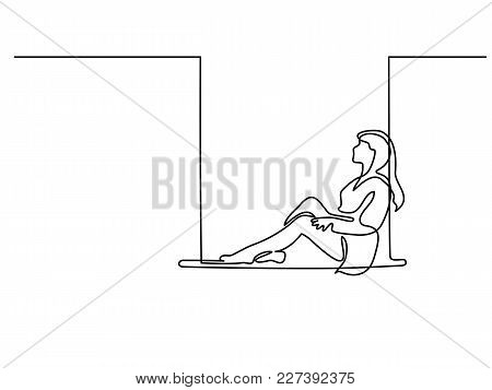 Continuous Line Drawing. Girl Swinging On Swing. Vector Illustration