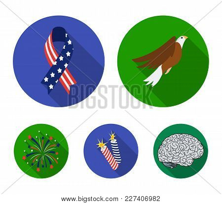 American Eagle, Ribbon, Salute. The Patriot's Day Set Collection Icons In Flat Style Vector Symbol S