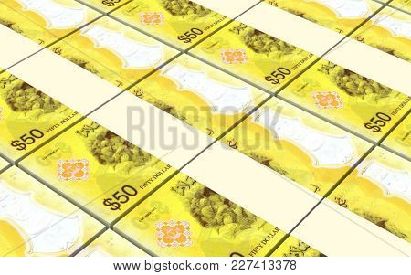 Brunei dollar bills stacks background. 3D illustration.