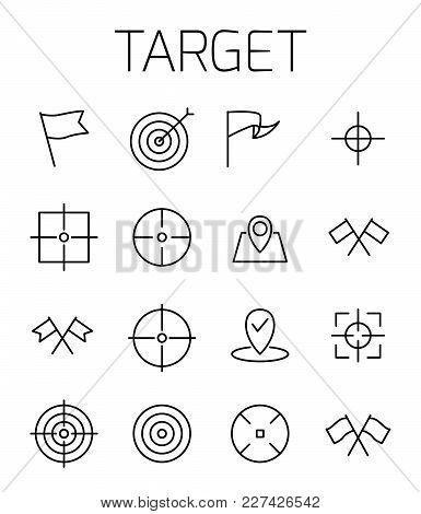 Target Related Vector Icon Set. Well-crafted Sign In Thin Line Style With Editable Stroke. Vector Sy