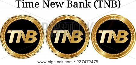 Set Of Physical Golden Coin Time New Bank (tnb), Digital Cryptocurrency. Time New Bank (tnb) Icon Se