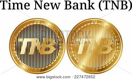 Set Of Physical Golden Coin Time New Bank (tnb), Digital Cryptocurrency. Time New Bank (tnb) Icon Se