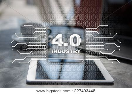 Industry 4.0 Iot Internet Of Things Smart Manufacturing Concept. Industrial 4.0 Process Infrastructu