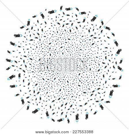 Fast Delivery Car Explosion Round Cluster. Object Pattern Made From Scattered Fast Delivery Car Symb
