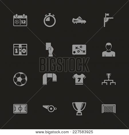 Soccer Icons - Gray Symbol On Black Background. Simple Illustration. Flat Vector Icon.