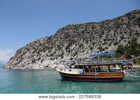 Akseki Cove And Tourist Boats In Adrasan, Antalya