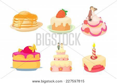 Cake Icon Set. Cartoon Set Of Cake Vector Icons For Web Design Isolated On White Background