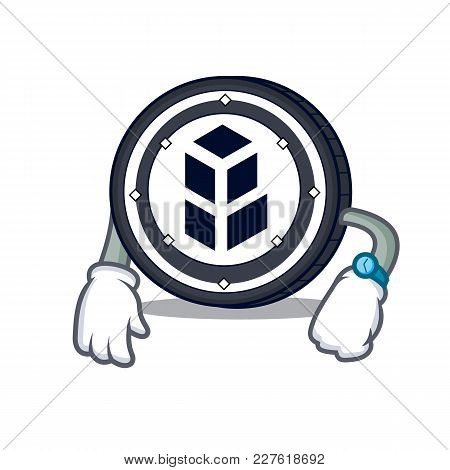 Waiting Bancor Coin Mascot Cartoon Vector Illustration