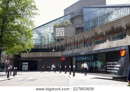 LONDON - MAY, 2017: Entrance to the Barbican Centre, Silk Street, London EC2