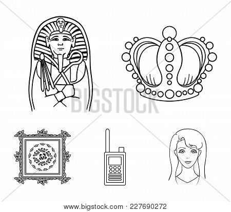 Crown, Sarcophagus Of The Pharaoh, Walkie-talkie, Picture In The Frame.museum Set Collection Icons I