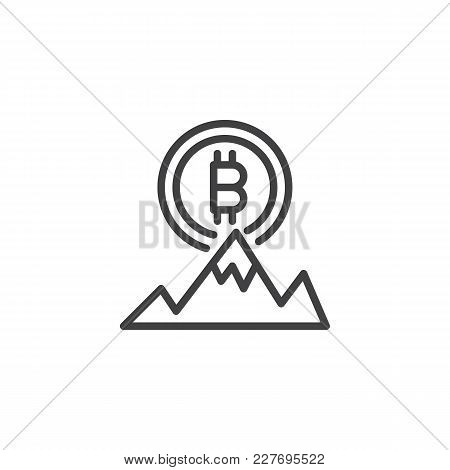 Bitcoin And Mountain Peak Outline Icon. Linear Style Sign For Mobile Concept And Web Design. Bitcoin