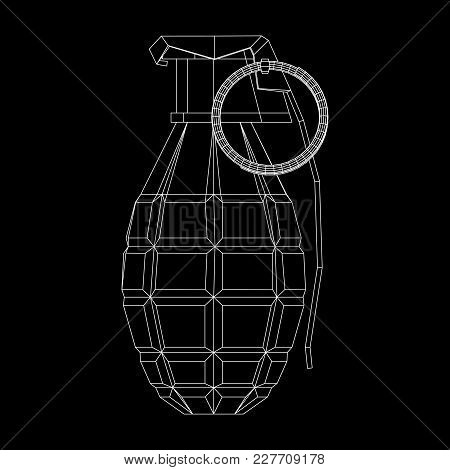 Hand Bomb Frag Grenade Wireframe Low Poly Mesh Vector Illustration