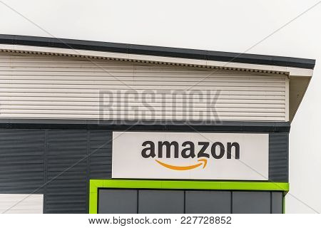 Northampton Uk January 23 2018: Amazon Logistics Marketplace Logo Sign On Warehouse Wall In Grange P