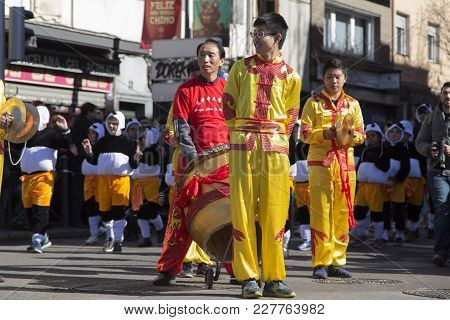 Madrid, Spain - February 18th 2018: Chinese New Year Parade In The Usera Neighborhood, 18-february-2