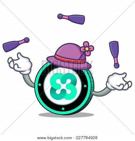 Juggling Ethos Coin Mascot Cartoon Vector Illustration