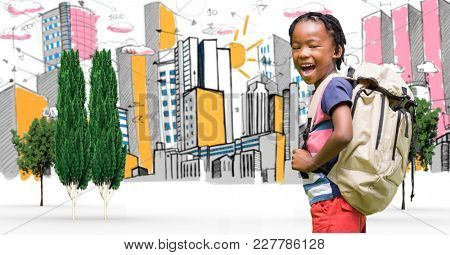 Digital composite of Composite image of kid against drawing background