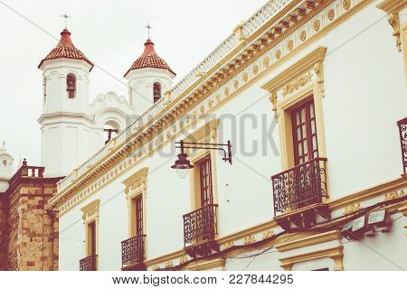 Sucre, Boliwia - February 08, 2018: Sucre Is The Constitutional Capital Of Bolivia. Traditional Colo