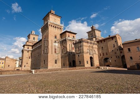 Estense Castle Or Castle Of San Michele (1385) Is A Moated Medieval Castle In The Center Of Ferrara,