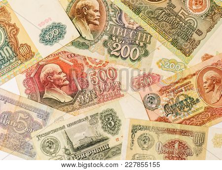 The Photo Of Old Soviet Ruble Banknotes. Set Of Old Soviet Roubles.