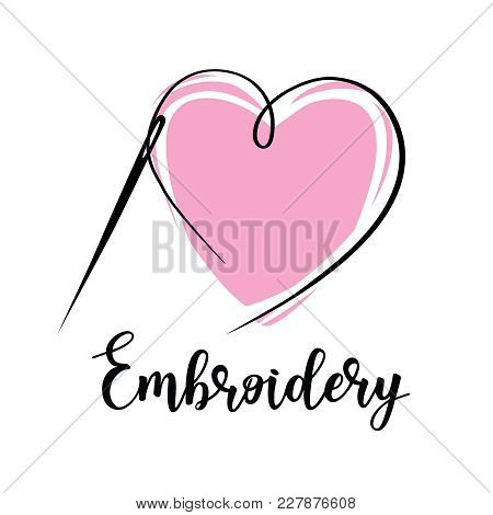 Vector Hand Made Symbol In Trendy Line Style Isolated On White Background. Embroidery With Needle. L