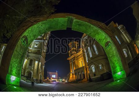 Night Lighting With The Arch Of Reconciliation Between The Orthodox And The Catholic Church In Caran