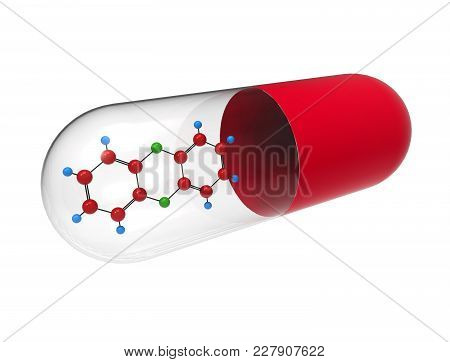 Molecule Of Dioxin In A Pill, 3d Render, Isolated On White