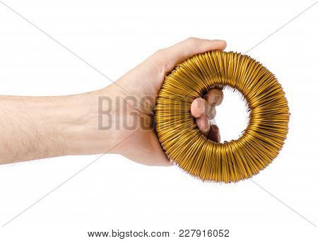 Transformer Coil In Hand On White Background Isolation