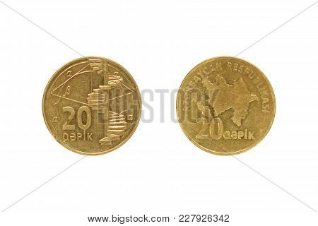 Twenty Azerbaijan Qapik Coin Isolated On White Background