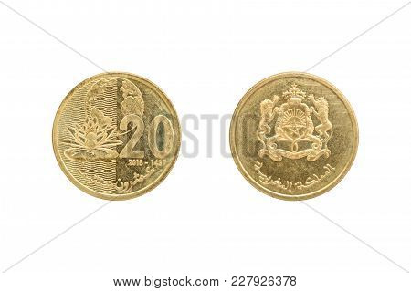 Twenty Moroccan Santimat Coin Isolated On White Background