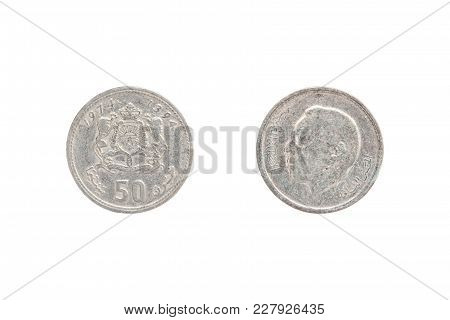 Fifty Moroccan Santimat Coin Isolated On White Background
