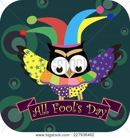 Concept On The World Day Of Laughter April 1, Clown Owl. Vector