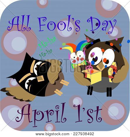 Concept On The World Day Of Laughter April 1, Comic Surprise In The Gift, Vector