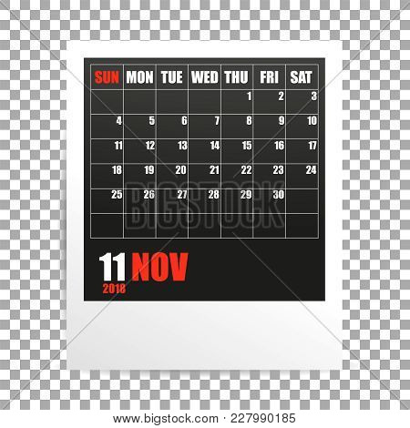 November 2018 Calendar Photo Frame On Transparent Background. Autumn Mounth. Vector