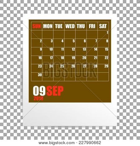 September 2018 Calendar Photo Frame On Transparent Background. Autumn Mounth. Vector