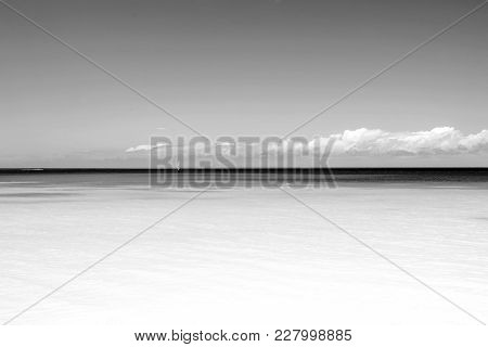 Sea. Beautiful White Clouds On Blue Sky Over Calm Sea With Sunlight Reflection, Bali . Tranquil Sea 