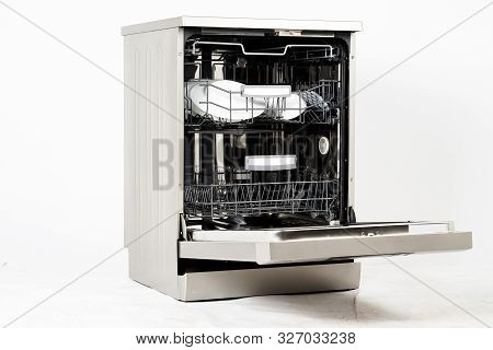 Modern European Freestanding Dishwasher Machine Isolated On White Background